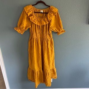 Yellow Universal Thread Midi Dress Large 12 14 Golden Fall Autumn EUC Pockets 🍂